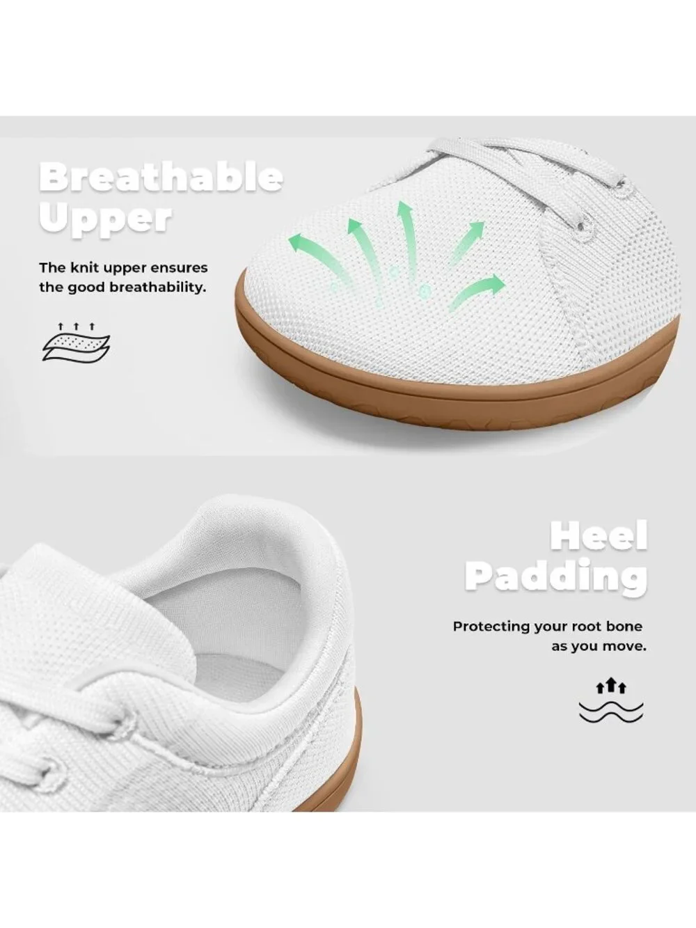 Women's White/Gum Knit Minimalist Barefoot Zero Drop Casual Walking Sneakers